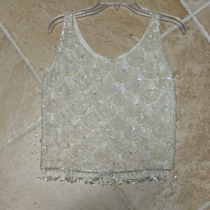 Sequin Embellished Cream Tank Top
